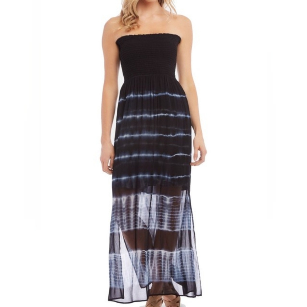 Karen Kane Smocked Tie-Dye Strapless Maxi Dress - XS - 100% Viscose